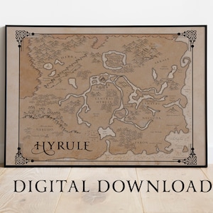 DIGITALE DOWNLOAD Zelda Breath of the Wild Hyrule kaart, vintage papierstijl