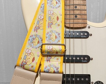 Cute Pudding Dog Guitar Strap, Yellow Boys Professional Ukulele Strap, Classical Folk Bass Strap, Guitar Accessories, Leather Tabs