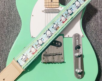 Mint Green Puppy Guitar Strap, Handmade Canvas Shoulder Strap, Classical Children's Guitar Straps, Cute Guitar Strap, Guitar Accessories