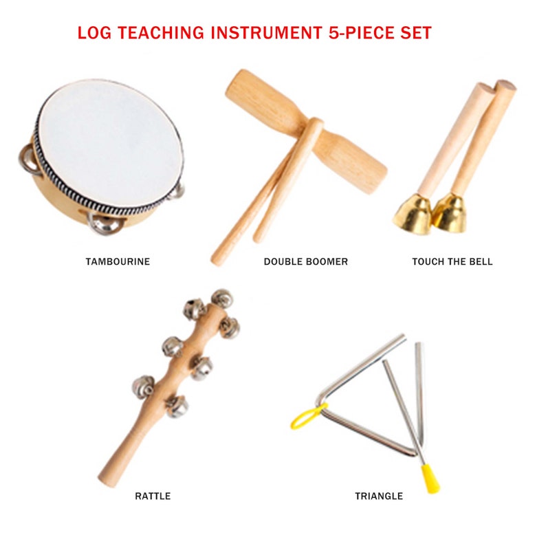 Orff Percussion Instruments, Children's Instrument Sets, Wooden Instruments, Tambourines, Touch Bells, Musical Toys, Gifts for Children 5PCS