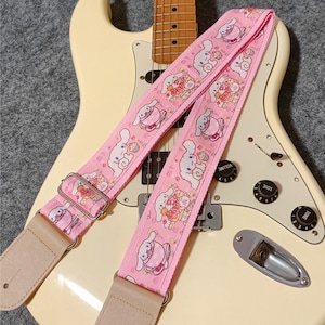 Cute Pink Pudding Dog Guitar Strap, Children/Teenagers Guitar Strap, Handmade Shoulder Strap Leather, Fabric Guitar Strap, Bass Guitar Strap
