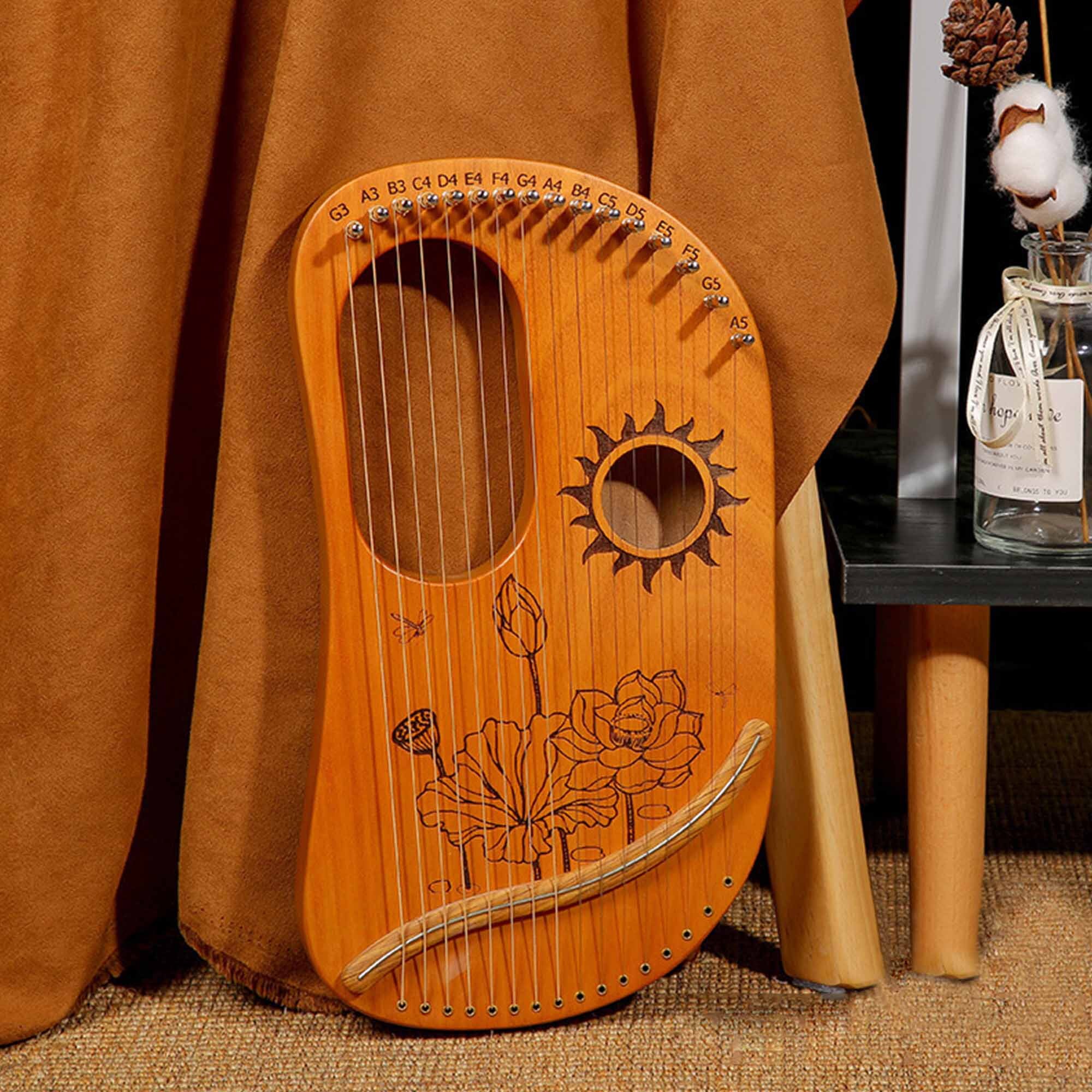 Harpe lyre 16 cordes, harpe Lotus, harpe en bois, harpe faite à la main,  petite harpe, jouer de la musique, harpe à motifs, harpe lyre décorée,  harpe lyre peinte -  France