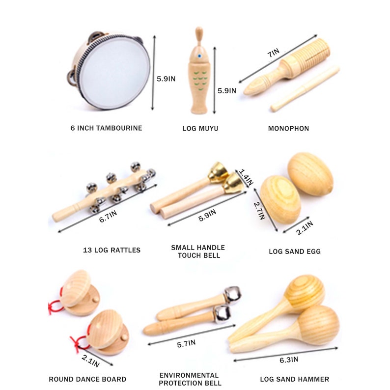 Orff Percussion Instruments, Children's Instrument Sets, Wooden Instruments, Tambourines, Touch Bells, Musical Toys, Gifts for Children image 1
