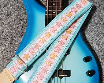 Thickened Blue Canvas Star Guitar Strap, Classic And Durable Guitar Strap, Cute Leather Guitar Strap, Guitar Accessories, Bass Guitar Strap