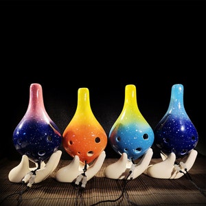 Colorful 6-hole Ocarina,Long-mouthed Ceramic Flute,Alto C Ocarina,Ocarina Gift,Starry Ocarina,Ceramic Musical Instrument,Musical Instrument