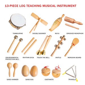 Orff Percussion Instruments, Children's Instrument Sets, Wooden Instruments, Tambourines, Touch Bells, Musical Toys, Gifts for Children 13PCS