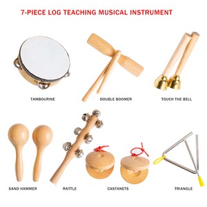 Orff Percussion Instruments, Children's Instrument Sets, Wooden Instruments, Tambourines, Touch Bells, Musical Toys, Gifts for Children 7PCS