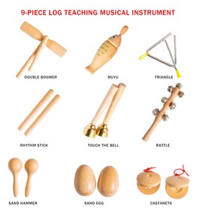 Orff Percussion Instruments, Children's Instrument Sets, Wooden Instruments, Tambourines, Touch Bells, Musical Toys, Gifts for Children 9PCS