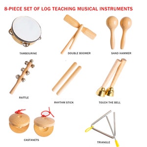 Orff Percussion Instruments, Children's Instrument Sets, Wooden Instruments, Tambourines, Touch Bells, Musical Toys, Gifts for Children 8PCS