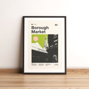 Borough Market Poster | Borough Market Mid Century Style Print | Borough Market Print | Vintage Poster | Minimalist - Colour Palette