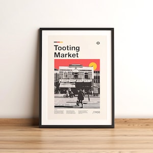 Tooting Market Poster | Tooting Market Mid Century Style Print | Tooting Market Gift | Vintage London Poster | Minimalist - Colour Palette