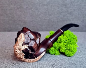 Handcrafted Pear Wood Tobacco Pipe: Salamander Design, 9mm Filter