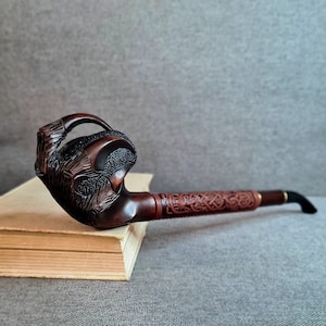 Long Churchwarden Tobacco Pipe: Handcrafted Pear Wood, 9mm Filter