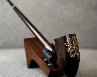 Pipa de tabaco de madera de peral hecha a mano: tallado en madera, filtro de 9 mm