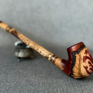 Long pipe "Dragon" Wood tobacco pipe Smoking pipes Churchwarden pipe Gift for smokers