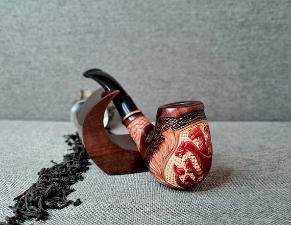tobacco wood pipe Ozark Mini Hardwood  Missouri Meerschaum Wood Carved Smoking Pipe Dragon