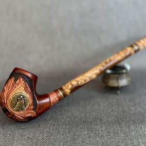 Long Smoking pipe "WOLF" Tobacco pipe, Exclusive Wood Pipes, Tobacco Smoking Pipe, Wood carved smoking pipes, Wooden pipe, Tobacco bowl