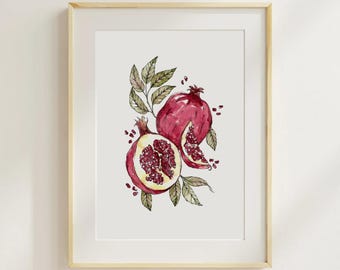 Watercolour Red Pomegranate Giclée Art Print | Watercolor Fruit Collection Painting