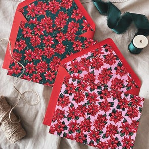 Cartão de felicitações de poinsétia/cartão em branco feito à mão/cartão de Natal/poinsétias rosa-avermelhadas/cartão de boas festas/cartão de feliz Natal