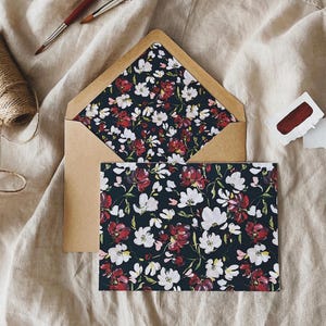 Midnight Blue Floral Greeting Card/Handmade Blank Card/Greeting Card/Floral Blank Greeting Card/Flower Patterned Card/Elegant Greeting Card