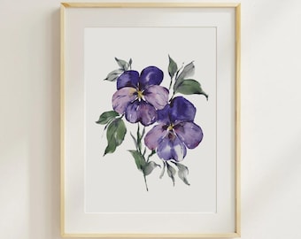 Watercolour Violets Floral Giclée Art Print | Watercolor Purple Flower Painting