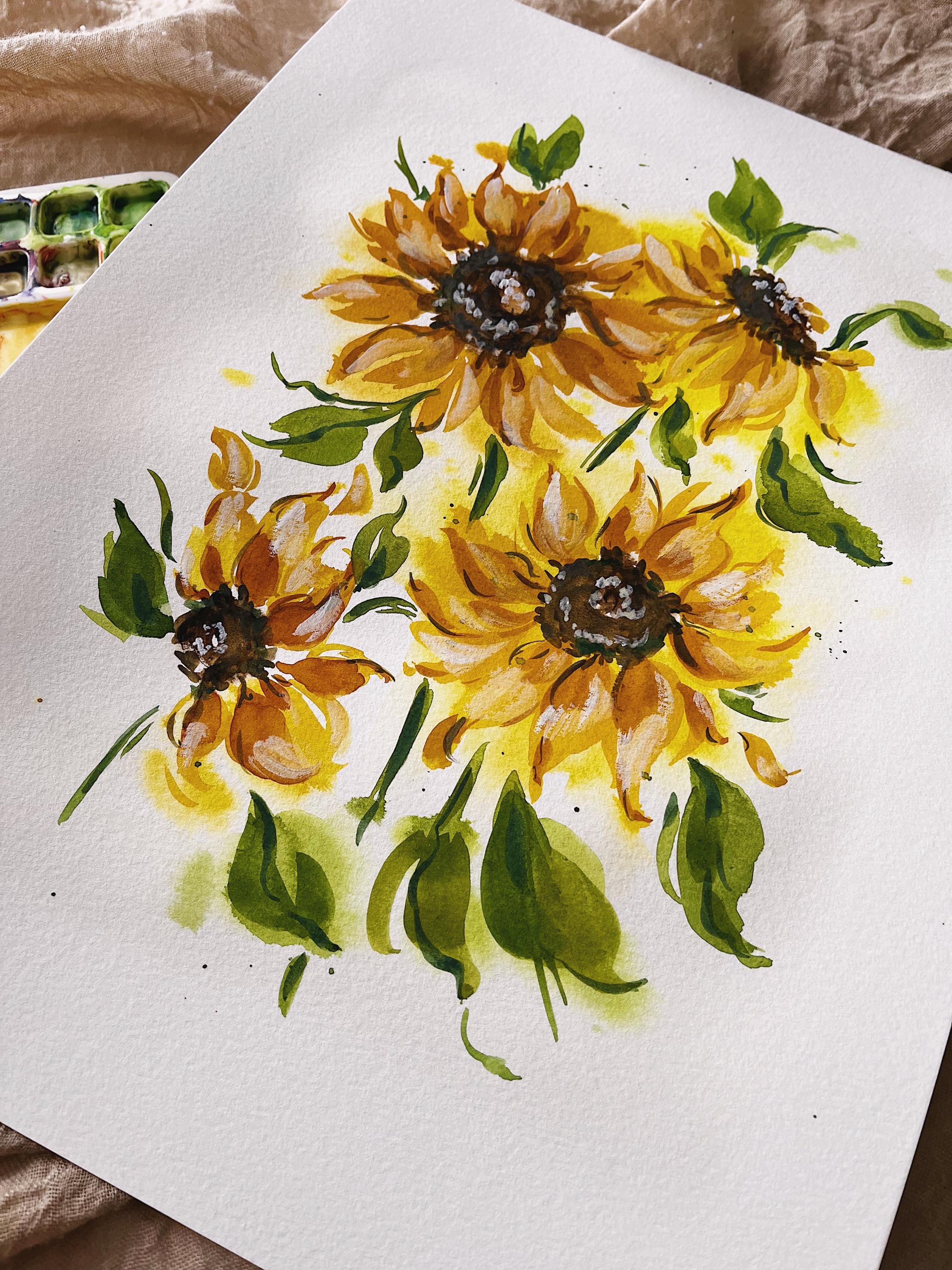 水彩画「ひまわり」ジクレーアートプリント｜水彩画「黄色の陽光」花の