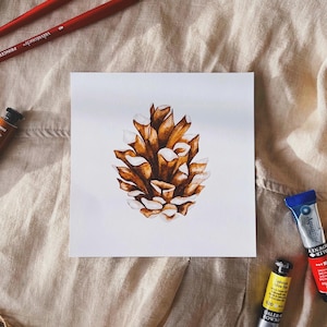Watercolor Pine Cone Print/Pine Cone Art Print/Watercolor Pine Cone/Halloween Print/Fine Art Fall Print/Fall Botanical Art/Autumn Art Print