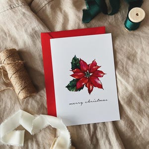 Carte de voeux poinsettia/carte vierge faite main/Carte de Noël pour vacances/Carte de poinsettias rouges/Joyeuses fêtes/Carte de voeux joyeux Noël