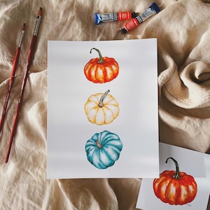 Impressão de abóboras em aquarela/Impressão de arte com várias abóboras/Abóbora em aquarela/Impressão de Halloween/Impressão de outono/Conjunto de abóboras/Impressão de arte de outono