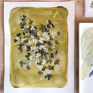 Impression d&#39;art trèfles aquarelle/impression d&#39;art fleurs aquarelle botanique/trèfle à quatre feuilles Art/beaux-arts impression de fleurs/vert printemps art mural floral