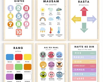 Set of 6 Urdu Learning Printable Posters For Kids, teaching Urdu to kids, Urdu for kids, Urdu learning printables, Urdu busy book