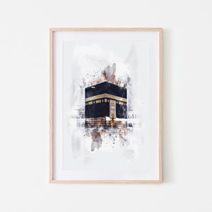 Op de afbeelding: Een aquarel van de Kaaba, een kubusvormig gebouw in Mekka, Saoedi-Arabië. De Kaaba is een heilige plaats in de islam en de richting waar moslims naar bidden.