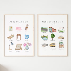 Set van 2 Urdu Hindi printables voor kinderen, Urdu leren voor kinderen, Hindi en Urdu lesgeven aan kinderen, Conversational Urdu voor kinderen