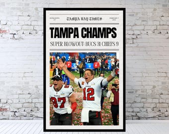 Tampa Bay Newspaper, Super Bowl, 2021, Tom Brady, Gronk, Tampa Bay Football, Tampa Bay Super Bowl, NFL, Tampa Bay Poster, Tampa Bay Print