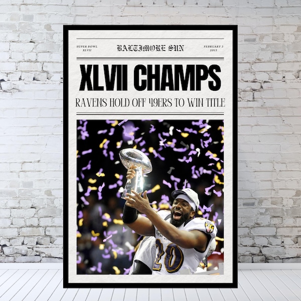 Baltimore Ravens Newspaper, Super Bowl Champions, Super Bowl XLVII, Baltimore Ravens Print, Baltimore Ravens Poster, 2013