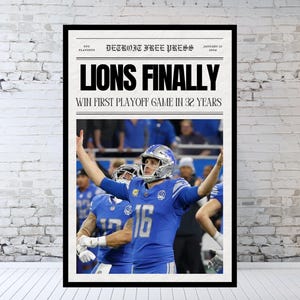 Lions 2024 Playoff Win Newspaper Print: Detroit Lions Art (12x18 inches)
