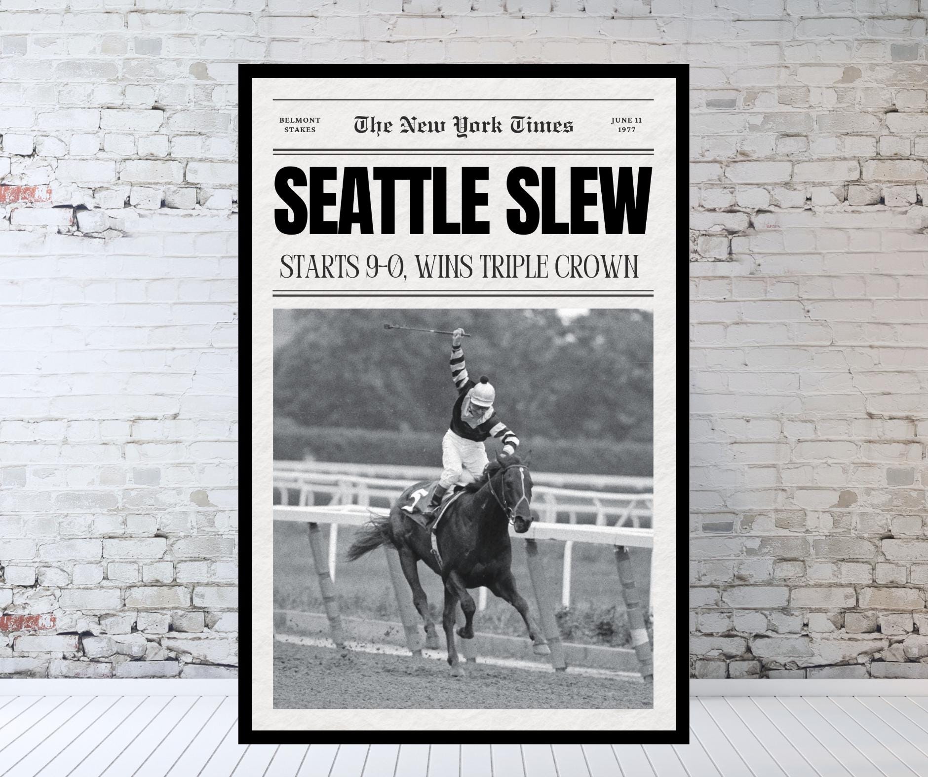 Seattle Slew Horse Racing Newspaper Print, Triple Crown Winner