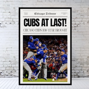 Cubs World Series Newspaper Print: 2016 Champions, Man Cave Decor (12x18)
