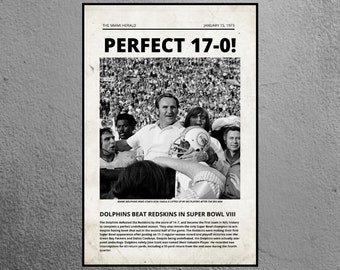 Miami Dolphins 17-0 Newspaper, Miami Dolphins Undefeated, Don Shula, Vintage Football, Vintage NFL, 1972