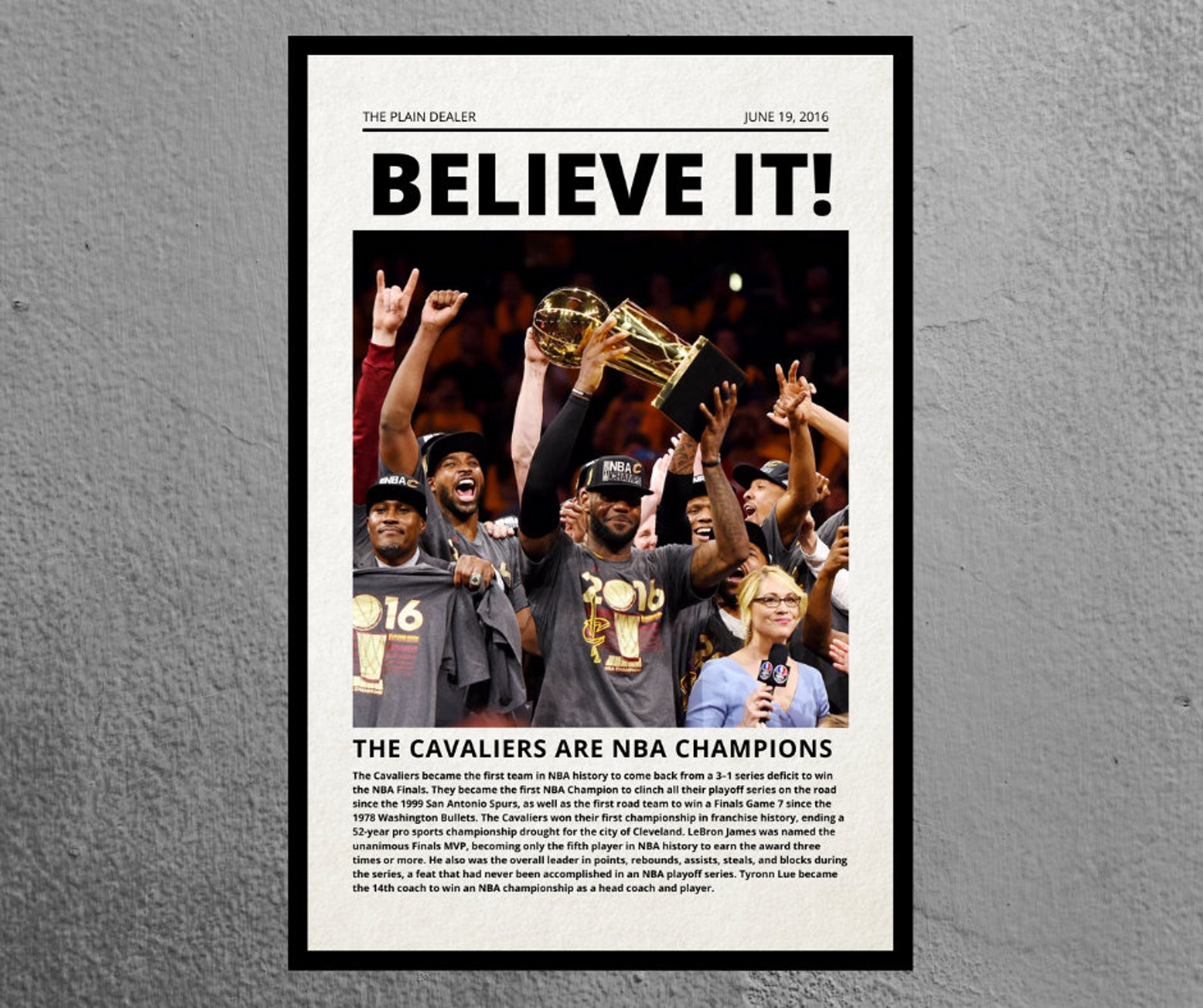 Cleveland Cavaliers Newspaper 2016 NBA Finals Champions Etsy