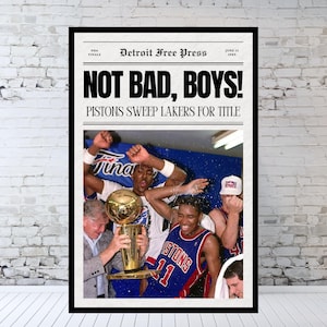 1989 Detroit Pistons Newspaper Print, NBA Finals Champions, Pistons Sweep Lakers For Title