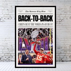 Kansas City Chiefs Newspaper, Chiefs Super Bowl, Patrick Mahomes, Travis Kelce, KC Chiefs Poster, Kansas City, 1970, 2020, 2023, 2024