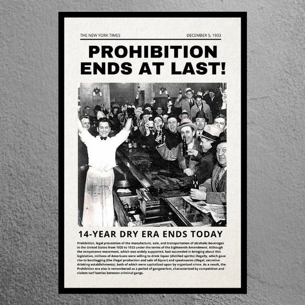 Prohibition Newspaper, Beer Print, Mancave, Alcohol Poster, Bootleggers