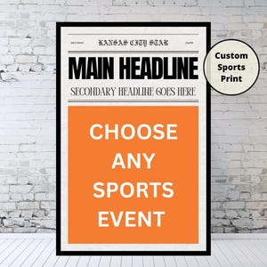 Custom Sports Newspaper, Sports Print, You Choose The Sports Event, Sports Poster, Man Cave, Personalized