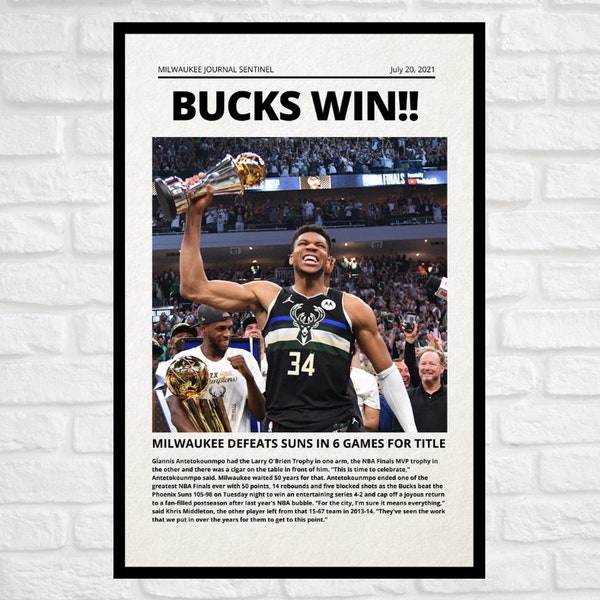 Milwaukee Bucks, 2021 NBA Finals Newspaper, Giannis Antetokounmpo, NBA Champions