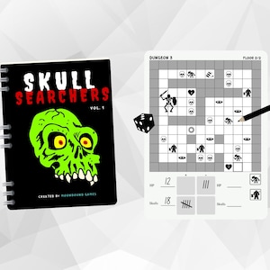 Skull Searchers Vol. 1, Kickstarter Board Game, Card Game, PDF Game, Print and Play, Roll and Write, Printable Game, FUNDED on KickStarter!