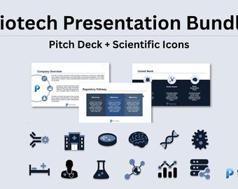 Biotech Pitch Deck Framework + Scientific Icon Pack | Corporate Investor Presentation Bundle | PowerPoint Toolkit