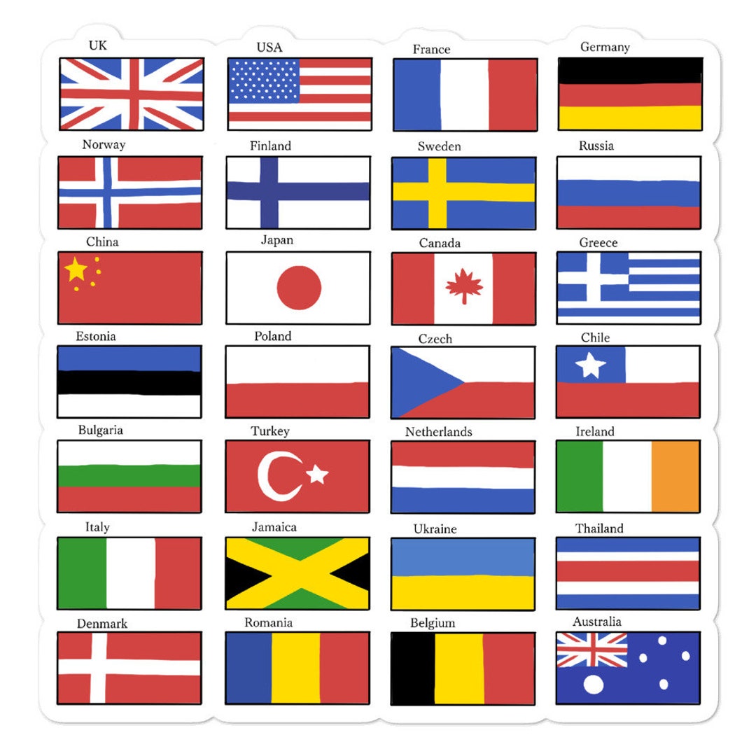 Homemade Nation Flags Digitally Drawn. 1 Sheet 28 Flags. Etsy UK