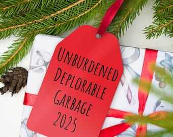 Unburdened Deplorable Garbage Metal Christmas Ornament, Trump Supporter Funny Gift, Trump 2024 Election Tag, MAGA Rearview Mirror Car Charm