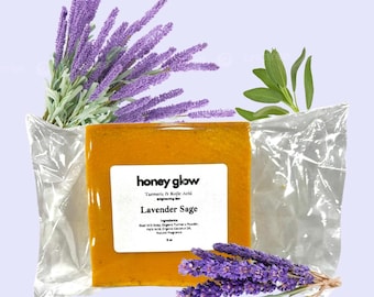 Turmeric & Kojic Soap Lavender Sage Scent, Kojic Soap, Turmeric Face and Body Soap, Kojic Face and Body Soap, 5 oz bar, Glowing Skin